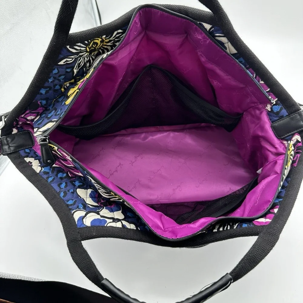 Vera Bradley‎ African Violet Floral Leopard Quilted Cotton Tote Crossbody Bag